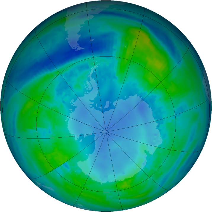 Antarctic ozone map for 29 April 2001